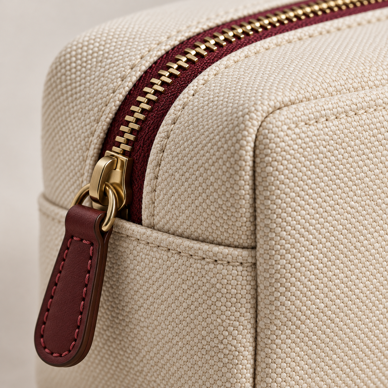 Close-up of the zip and reinforced edge.